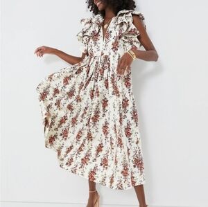 Tuckernuck Bouquet Mariana Dress M Cerise Falling Flowers Ruffle Sleeves